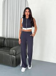 Osy Modal Yumuşak Dokulu Kumaş Tam Fermuarlı Crop Pantalon Ikili Takım