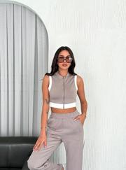 Osy Modal Yumuşak Dokulu Kumaş Tam Fermuarlı Crop Pantalon Ikili Takım