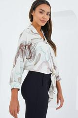 Oversize Dökümlü Crop Saten Gömlek 906
