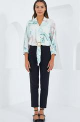 Oversize Dökümlü Crop Saten Gömlek 906