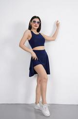 Sendy Kumaş Bisiklet Yaka Crop Şortlu Etek Ikili Takım