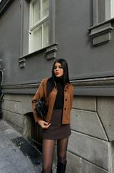 Süet Crop Ceket Cep Detayli