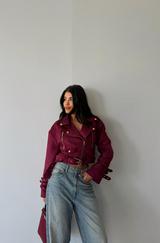 Süet Crop Ceket Kol 3 Kemer Detayli
