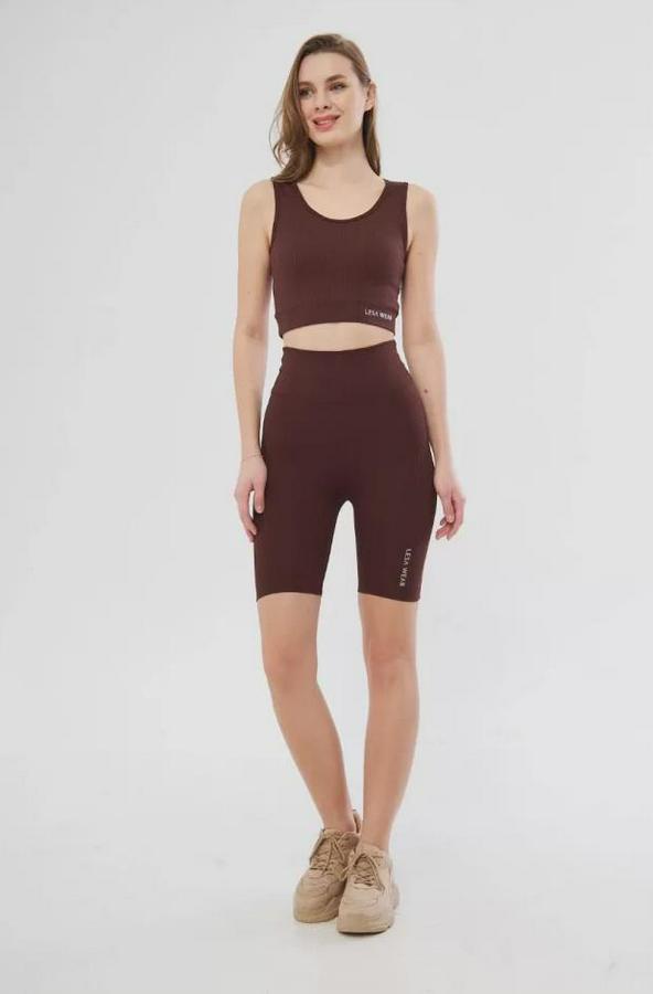 Yüksek Bel Fitilli Croplu Biker Şortlu Takım