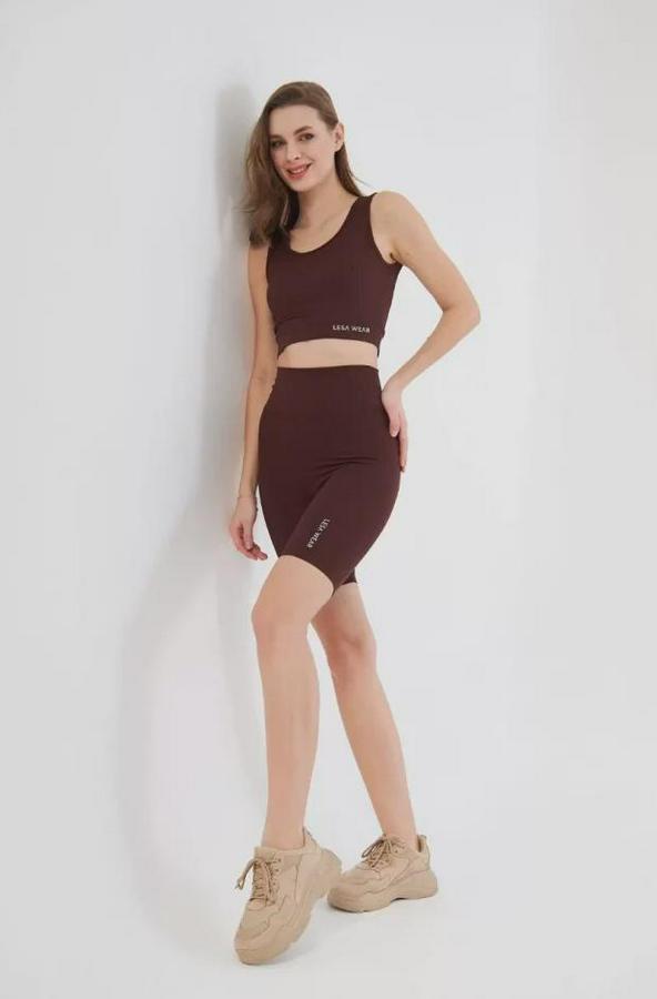 Yüksek Bel Fitilli Croplu Biker Şortlu Takım