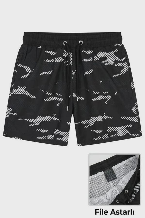 Deniz Şortu Fermuarlı Cepli File Astarlı Hızlı Kuruyan Premium