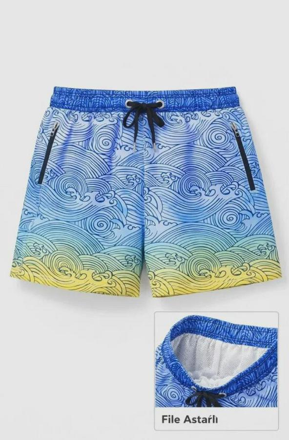 Deniz Şortu Fermuarlı Cepli File Astarlı Hızlı Kuruyan Premium