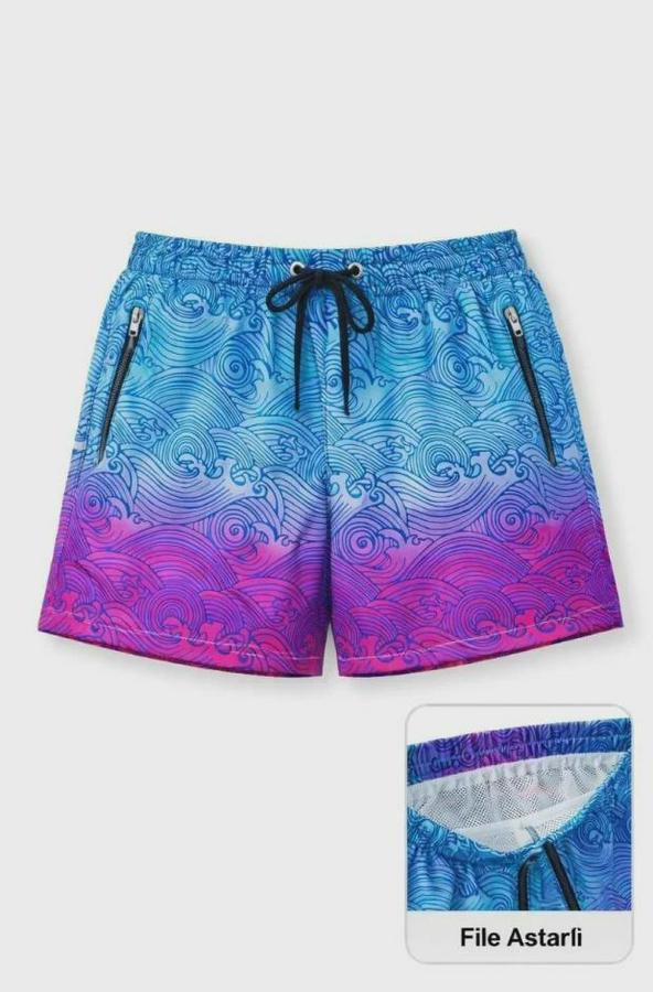 Deniz Şortu Fermuarlı Cepli File Astarlı Hızlı Kuruyan Premium