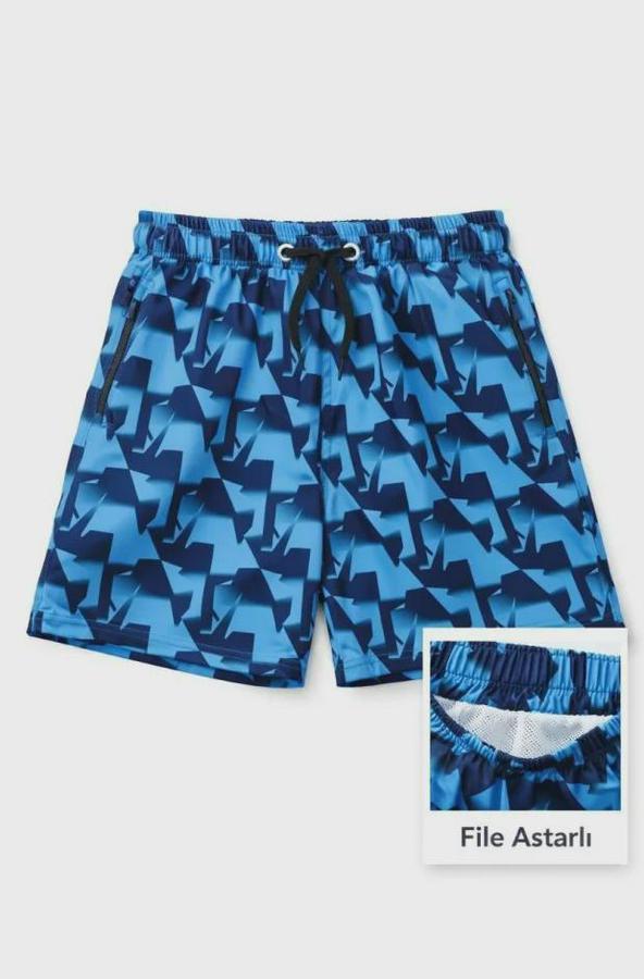 Deniz Şortu Fermuarlı Cepli File Astarlı Hızlı Kuruyan Premium