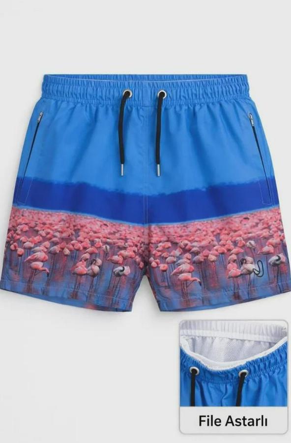 Deniz Şortu Fermuarlı Cepli File Astarlı Hızlı Kuruyan Premium