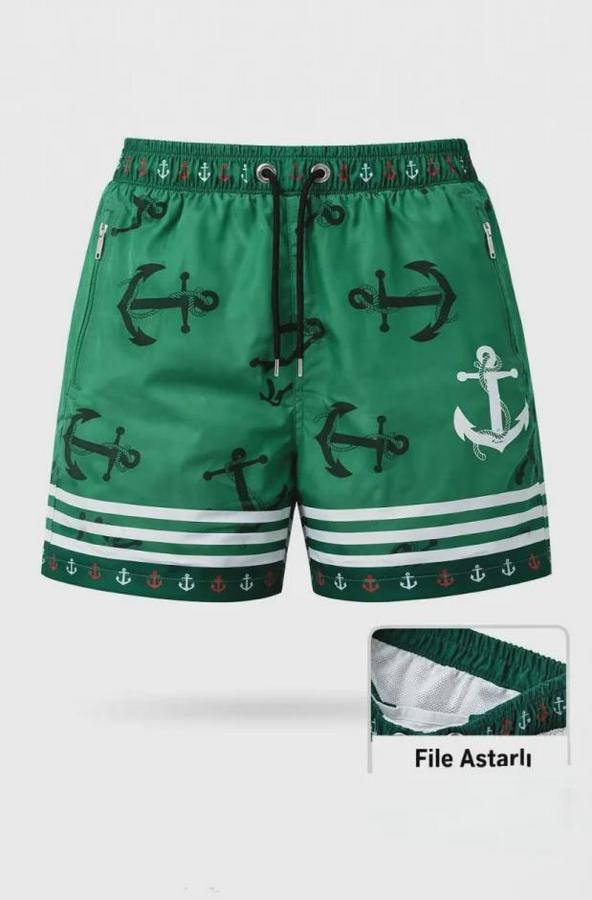 Deniz Şortu Fermuarlı Cepli File Astarlı Hızlı Kuruyan Premium