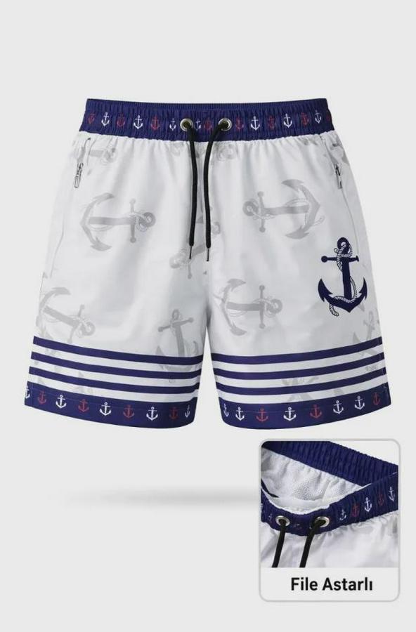 Deniz Şortu Fermuarlı Cepli File Astarlı Hızlı Kuruyan Premium