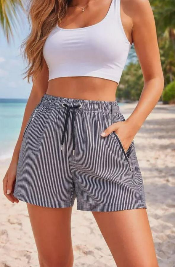 Deniz Şortu Fermuarlı Cepli File Astarlı Hızlı Kuruyan Premium