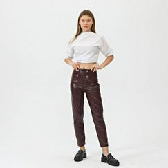 Düğmeli̇ Yan Fermuarli Deri̇ Pantolon