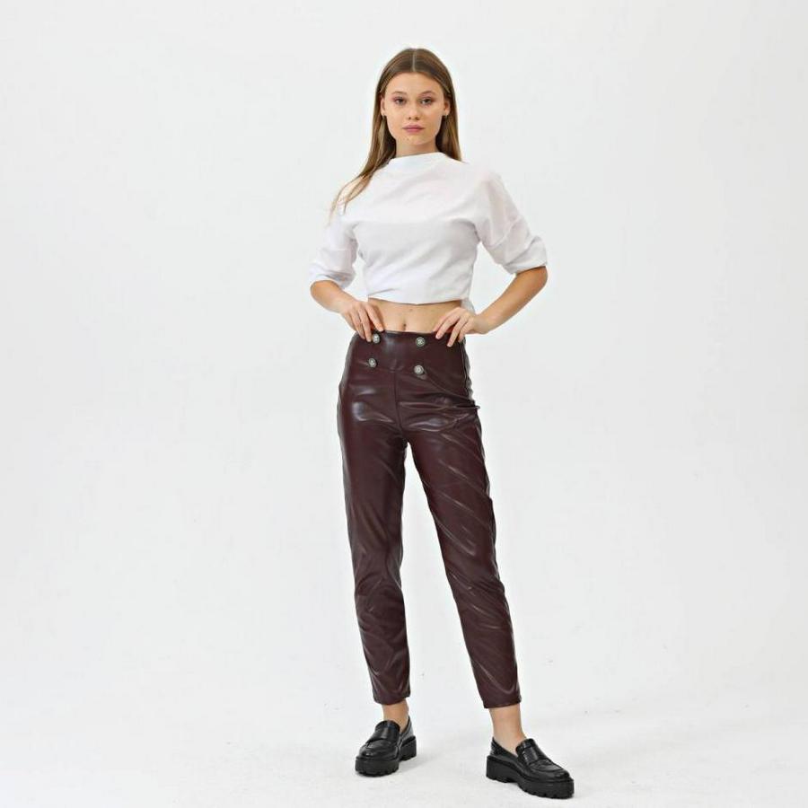 Düğmeli̇ Yan Fermuarli Deri̇ Pantolon