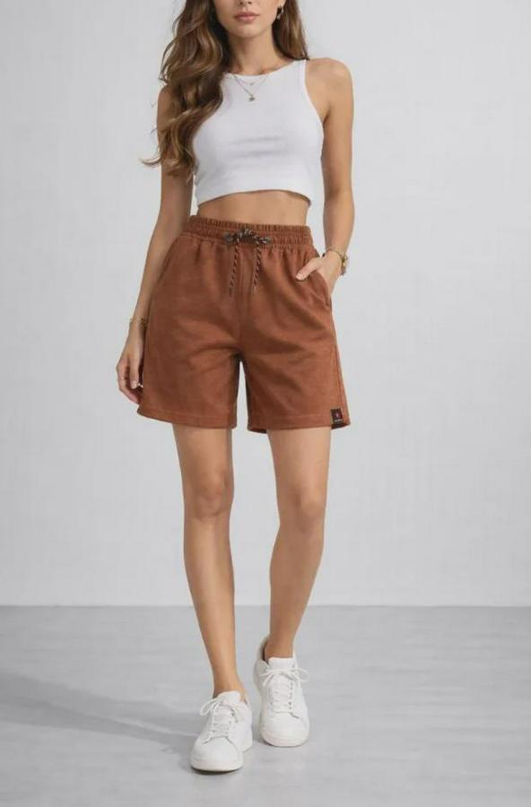 Dokuma Otoban Şort Beli Lastikli Bağcıklı, Cepli, Rahat Kesim Günlük Yazlık Şort