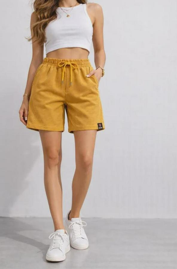 Dokuma Otoban Şort Beli Lastikli Bağcıklı, Cepli, Rahat Kesim Günlük Yazlık Şort