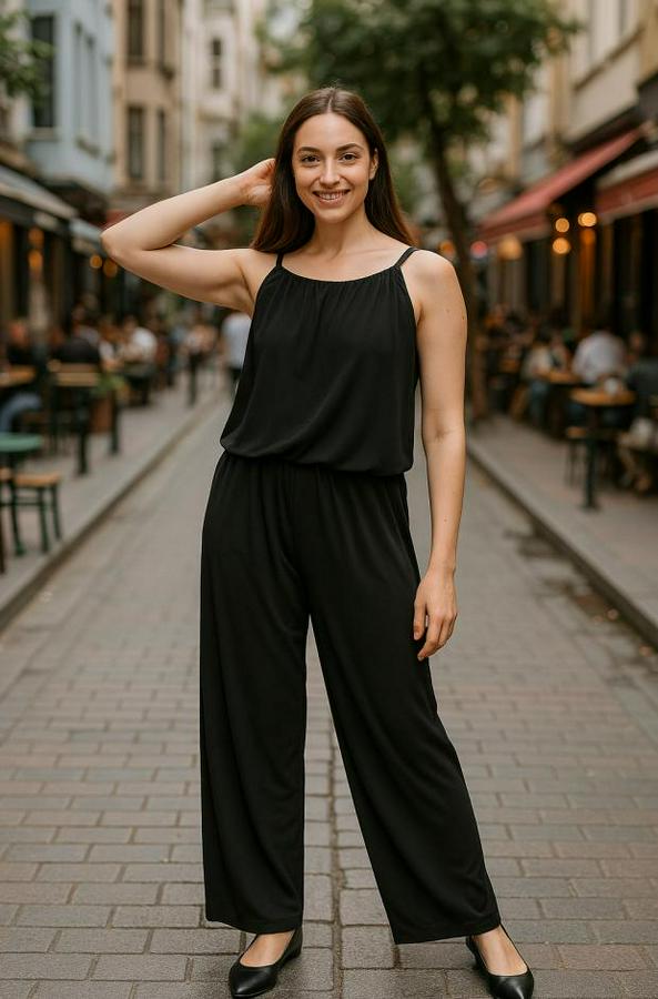 Kadın Rahat Kesim Askılı Bol Paça Sandy Kumaş Fırsat Ürün Tulum&Elbise