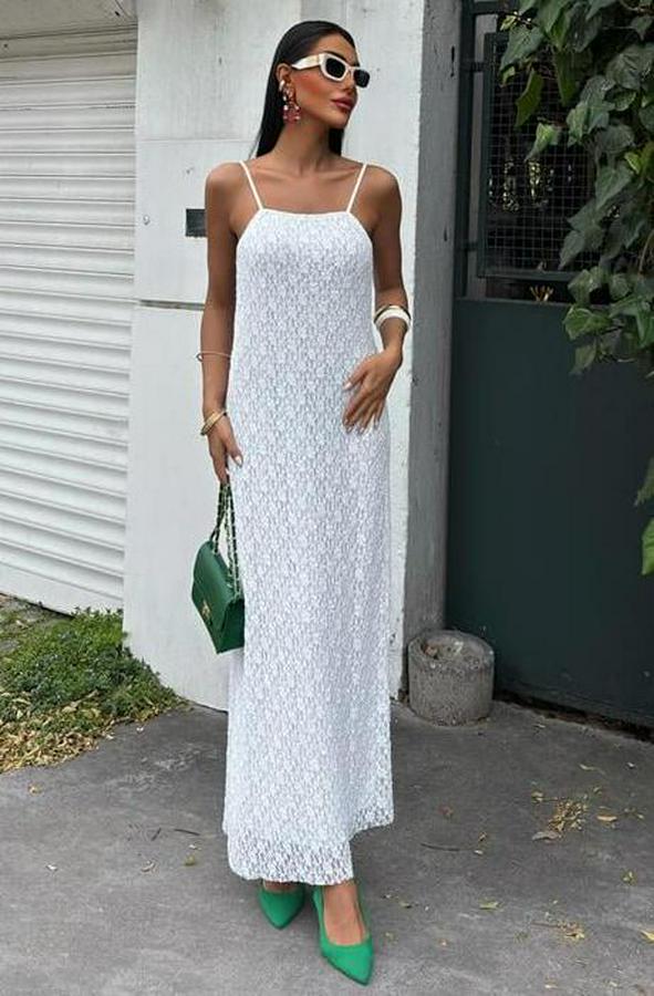 Askıları Ayarlanabilir Örme Dantel Elbise 2879