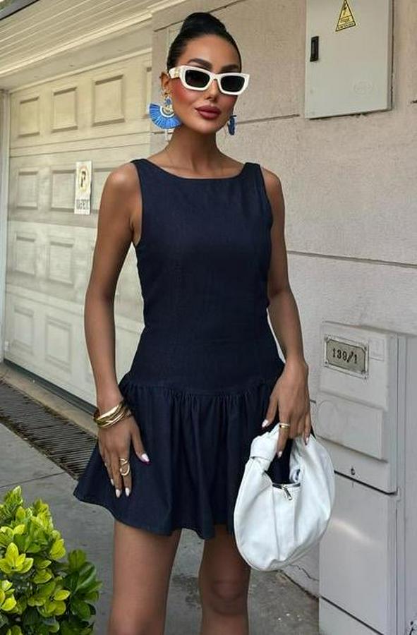 Balon Etekli Tensel Mini Elbise 2887