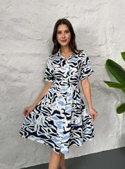 Baskılı Keten Elbise