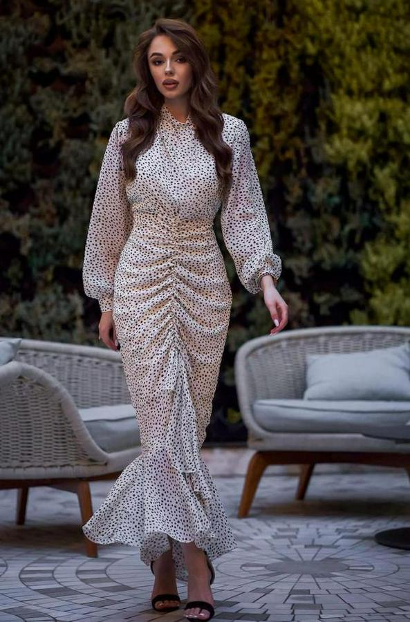 Bej Balık Şifon Elbise