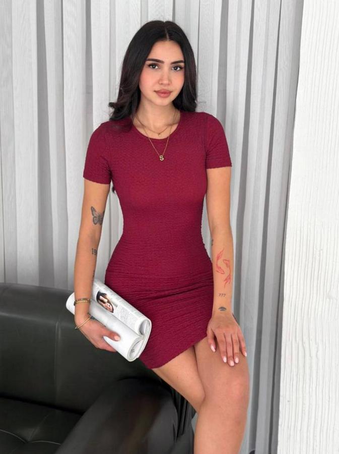 Bisiklet Yaka Kısa Kol Likralı Elbise