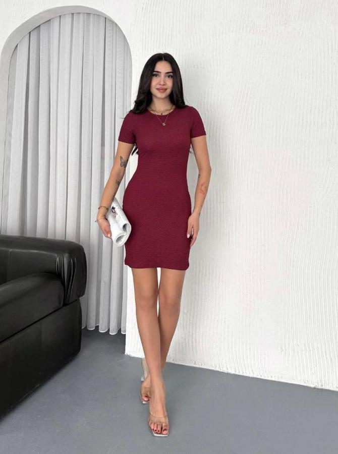 Bisiklet Yaka Kısa Kol Likralı Elbise