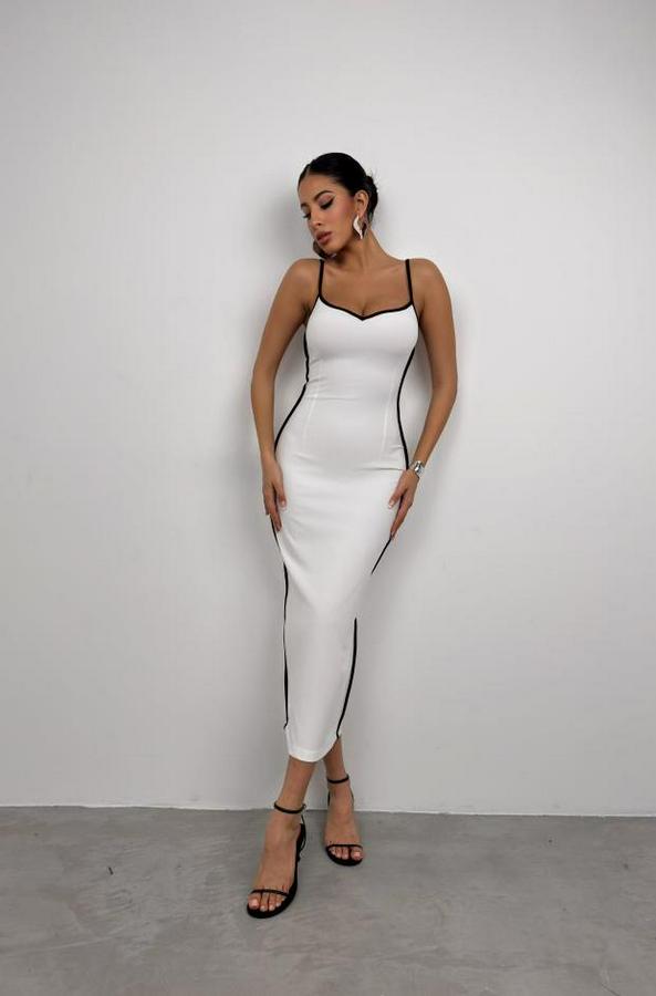 Biye Detay Askılı Kalp Yaka Elbise