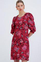 Bordo Gül Desenli Midi Elbise 2477