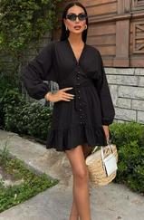 Brode Şeritli Eteği Fırfırlı Elbise 2897