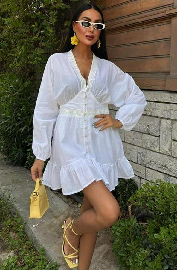Brode Şeritli Eteği Fırfırlı Elbise 2897