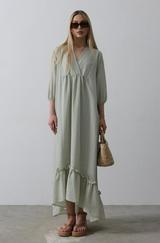 Çizgili Oversize V Yaka Elbise