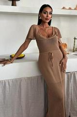 Derin Yakalı Ve File Detaylı Triko Elbise 2867