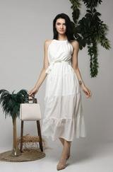 Ekru Halter Yakalı Kuşaklı Elbise