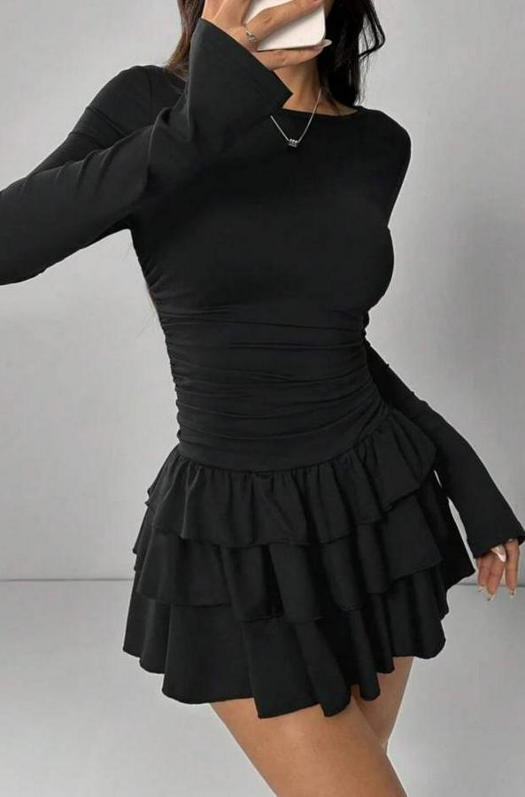 Eteği Kat Kat Volanlı Mini Elbise