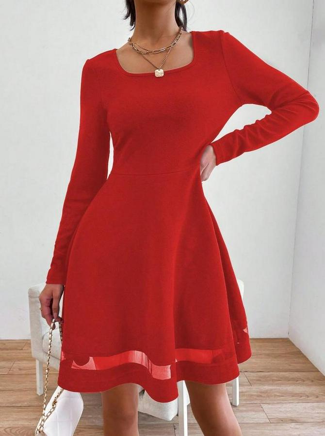 Etek Tül Detay Krep Elbise 