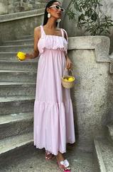 Etek Ucu Brode Nakışlı Boyundan Bağlamalı Elbise 2881