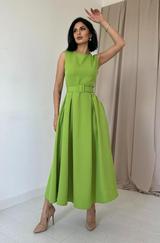Fıstık Yeşili Halter Yaka Kloş Elbise