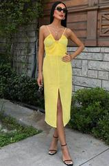 Göğsü Aksesuarlı Önü Yırtmaçlı Elbise 2899