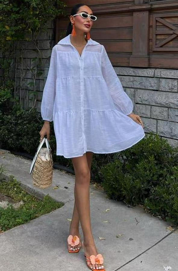 Gömlek Yaka Pileli Elbise 2898