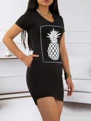 Ananas Baskılı Kısa Kol Viskon Elbise