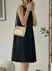 Askılı Sıfır Kol A Kesim Detaylı Ithal Krep Elbise