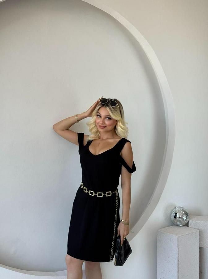 Askılı Soğuk Omuz Detaylı Modal Elbise