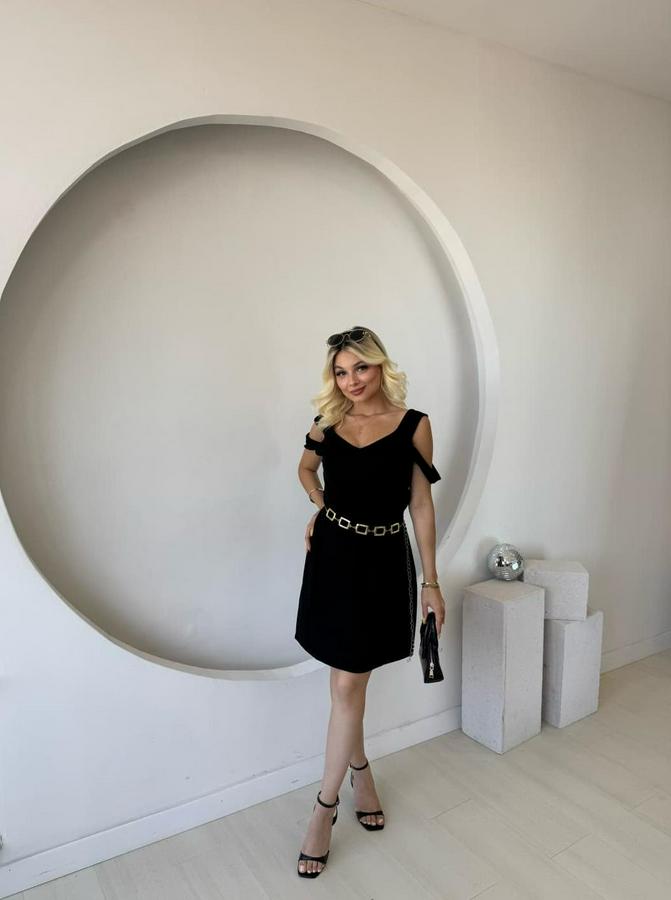 Askılı Soğuk Omuz Detaylı Modal Elbise