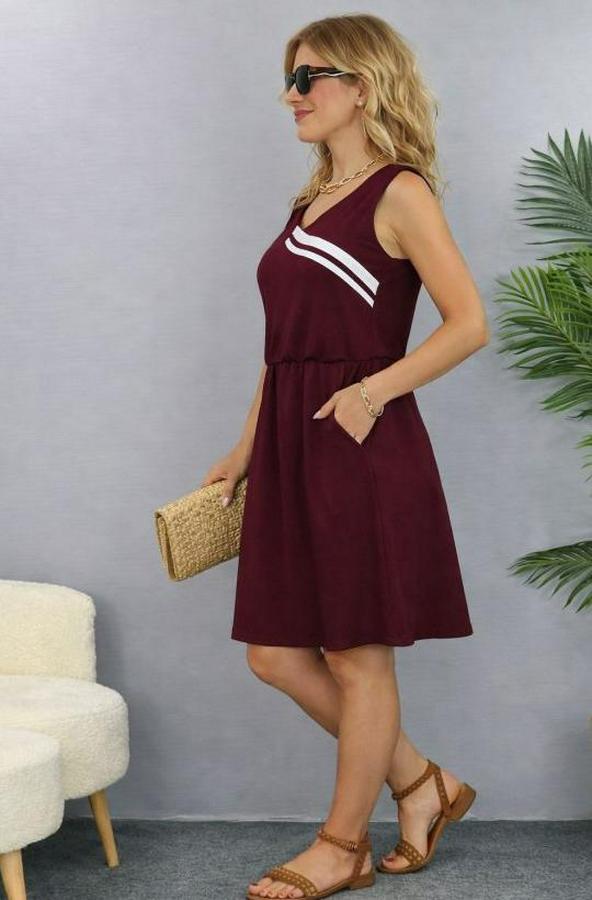 Askılı V Yakalı Beli Büzgülü Kısa Viskon Iki Iplik Elbise