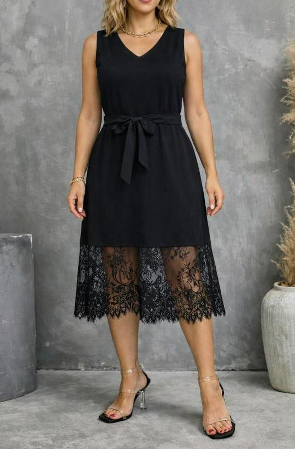 Askılı V Yakalı Dantelli Midi Viskon Elbise