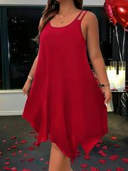 Askılı Yuvarlak Asimetrik Kesim Detaylı Viskon Elbise