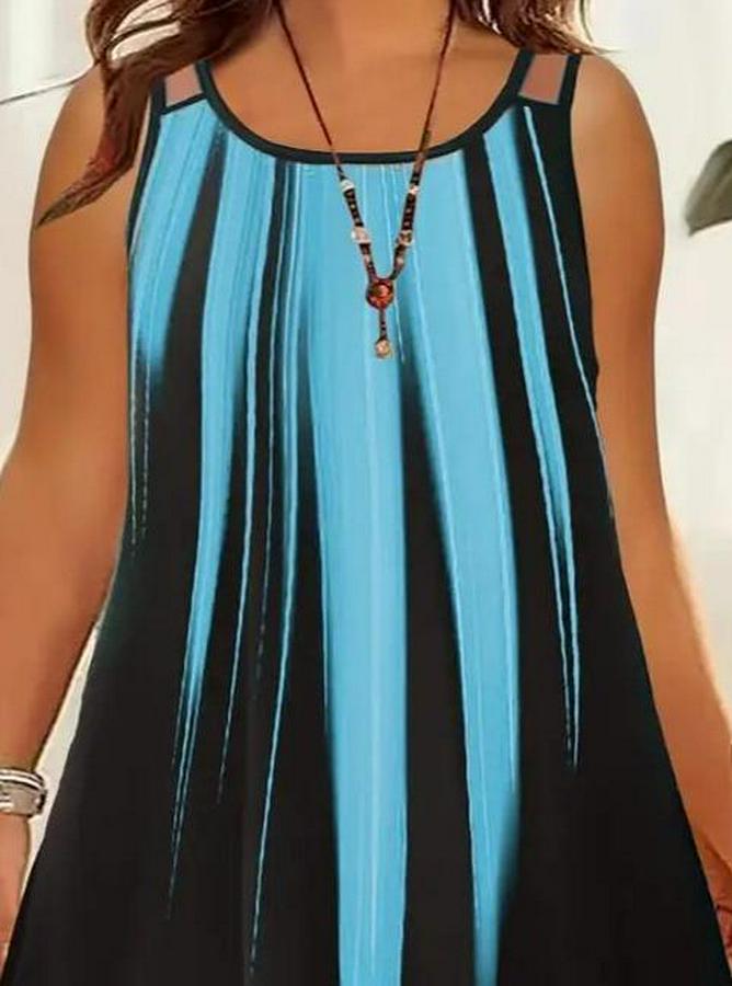 Askılı Yuvarlak Yaka Asimetrik Detaylı Desenli Süprem Elbise