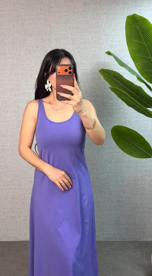 Askılı Yuvarlak Yaka Süprem Kumaş Elbise